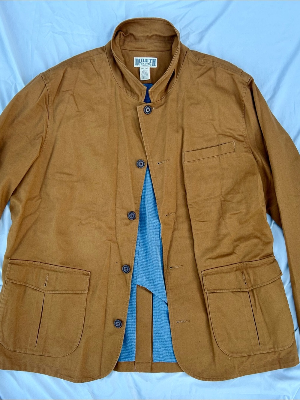 Duluth Trading Co Brown Canvas Field Jacket with Blue Lining